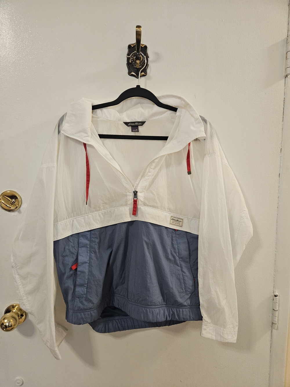 Eddie Bauer White & Slate Blue Half-Zip Windbreaker